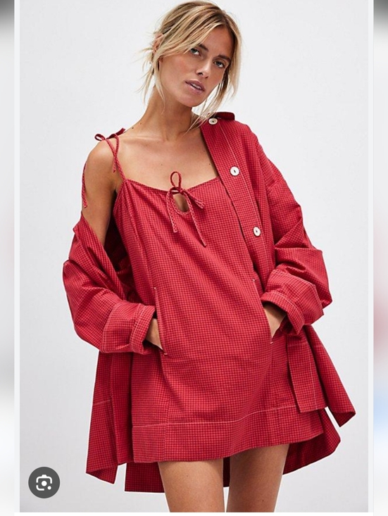 Free People Tops - Free People Arlo Red Plaid Set Button Blouse And Mini Dress Size S